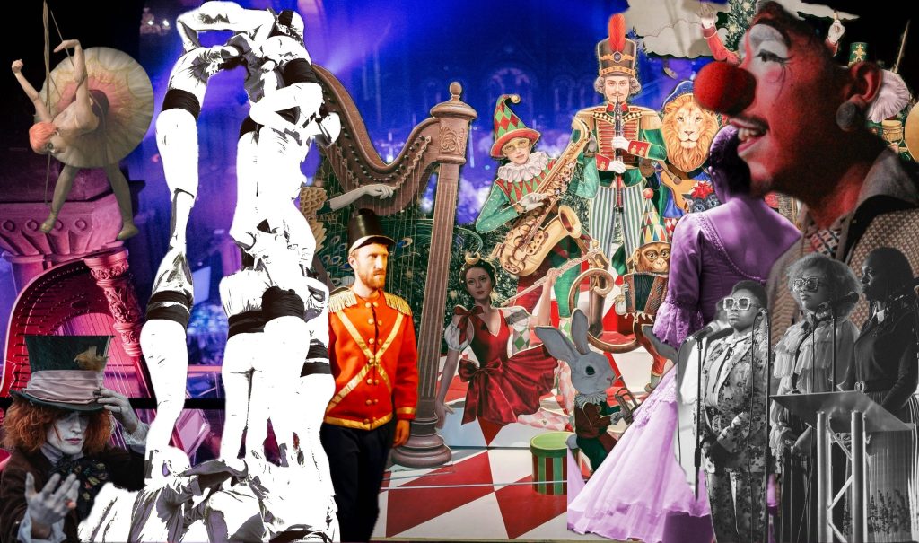 A collage of circus performers