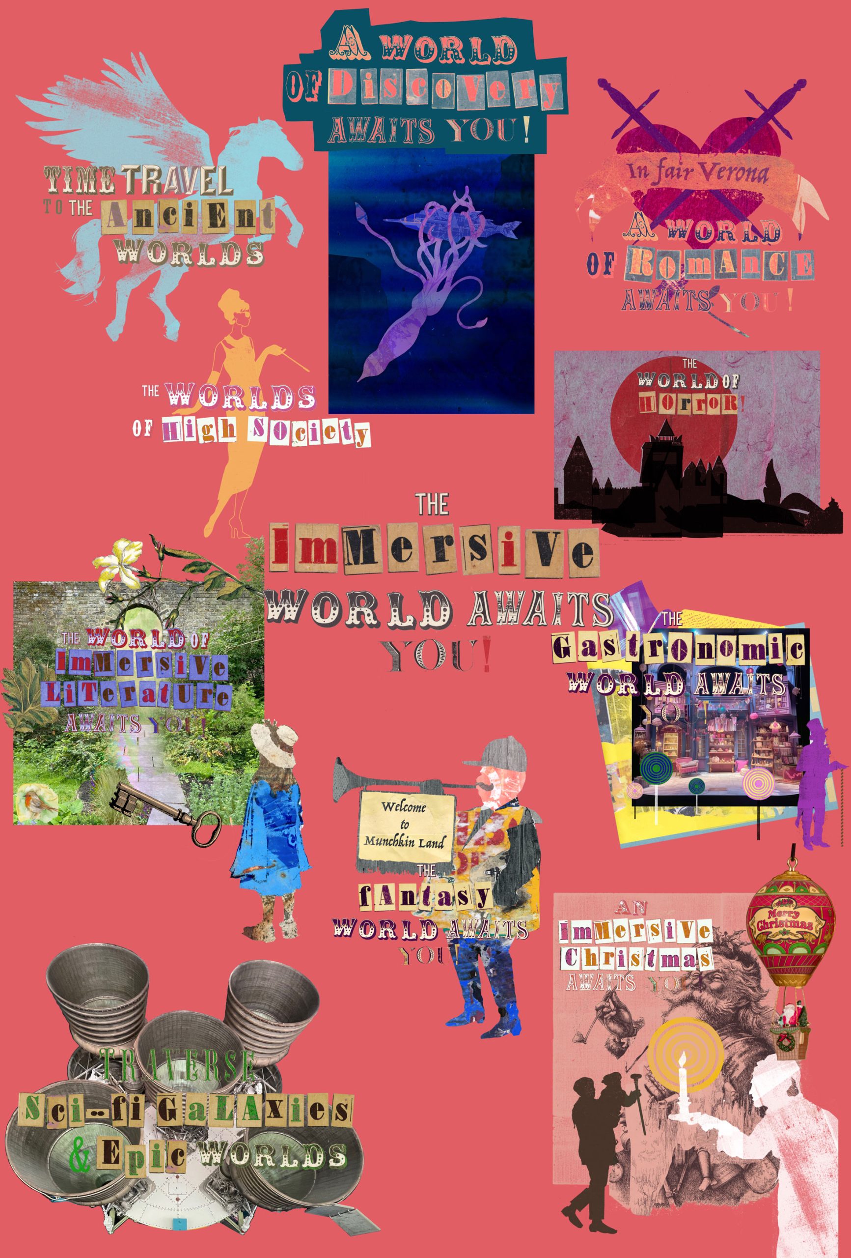 A graphic showing the different Immersive Worlds that The Events Mill offers.