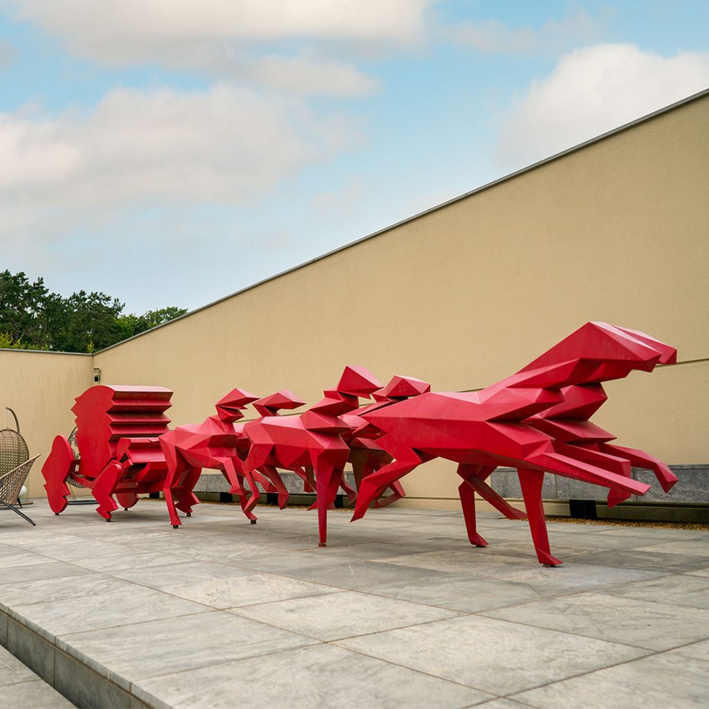 Contemporary art horse and carriage.