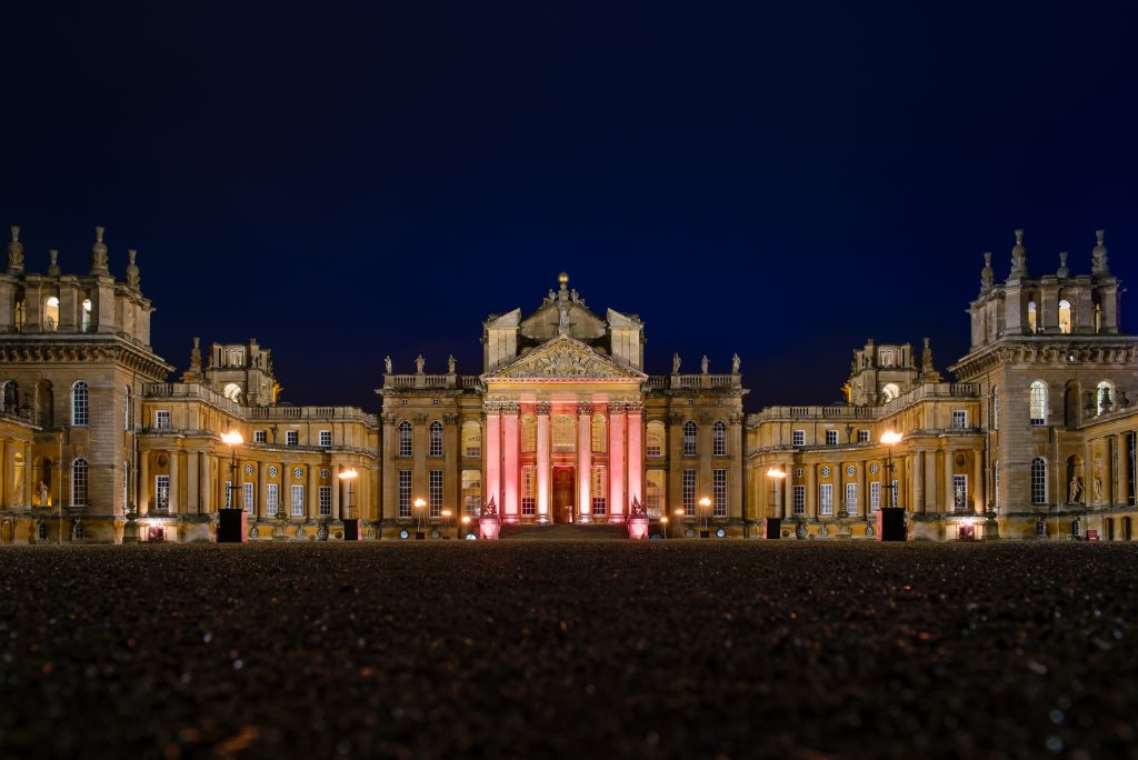 Blenheim Palace lit at night